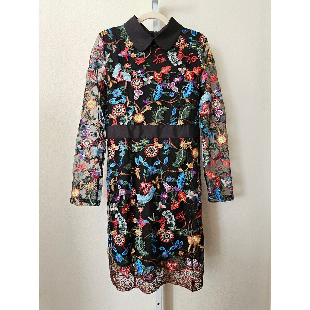 KAIMILAN NWT Floral Embroidered Sheer Sleeve Midi Sheath Dress Sz 2XL/10